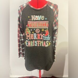 T2D Plaid long Sleeve Christmas have yourself a very merry little Christmas sz S